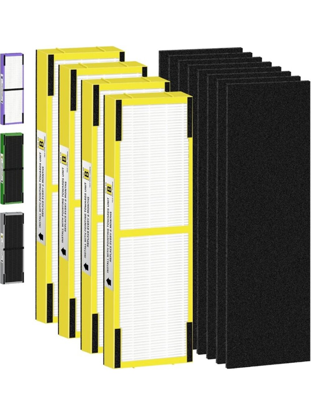 HEPA Air Purifier Filters Set - 4 H13 True HEPA + 8 Carbon Pre-Filters